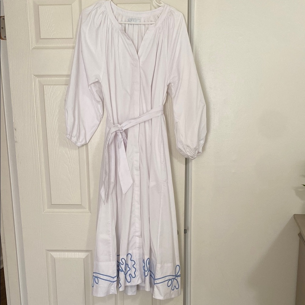 White Dress from Lake with Blue Embroidery - Size Small